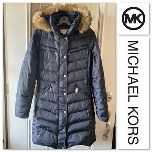 Michael Kors Long Down & Feather Puffer Coat with detachable Faux Fur Hood